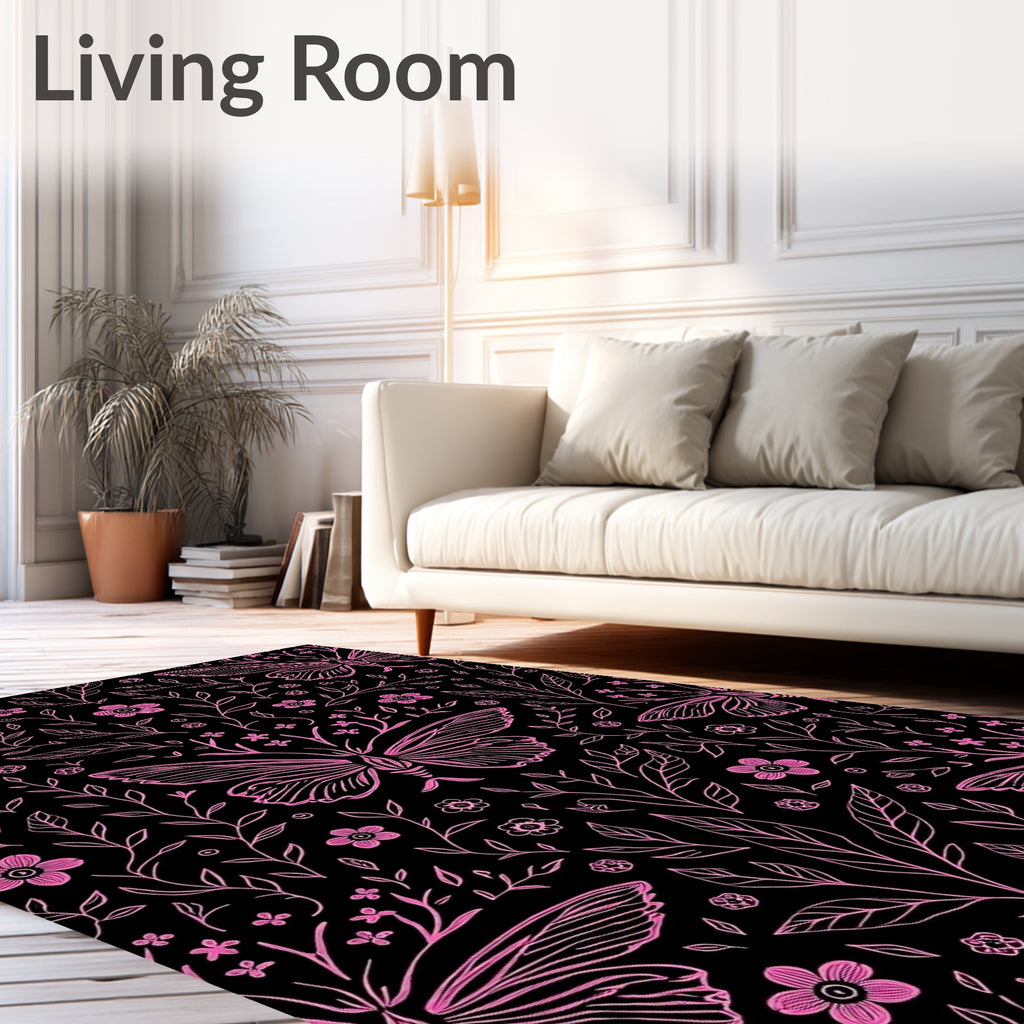 Pink Butterfly Floral Vines Rug