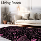 Pink Butterfly Floral Vines Rug
