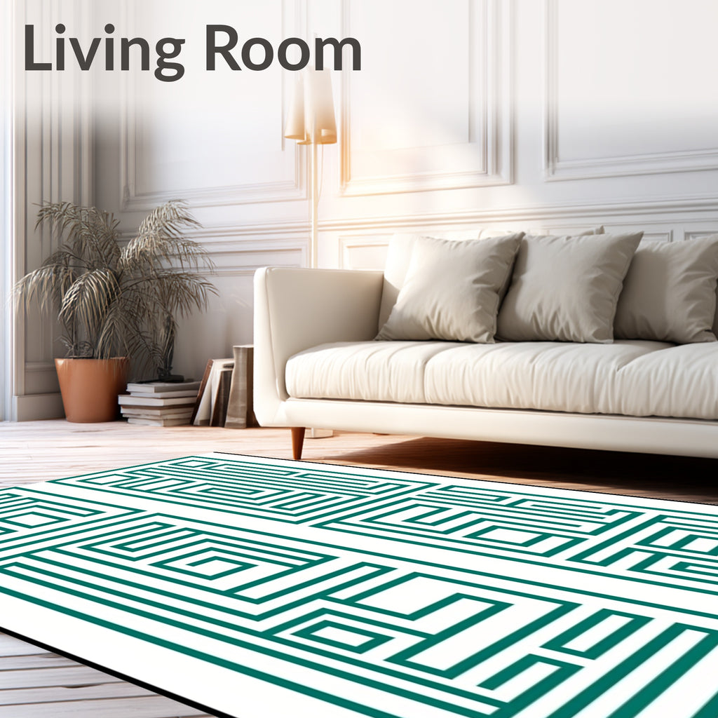 Green Geometric Maze Pattern Rug