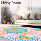 Vibrant Teal Orange Floral Medallion Design Rug