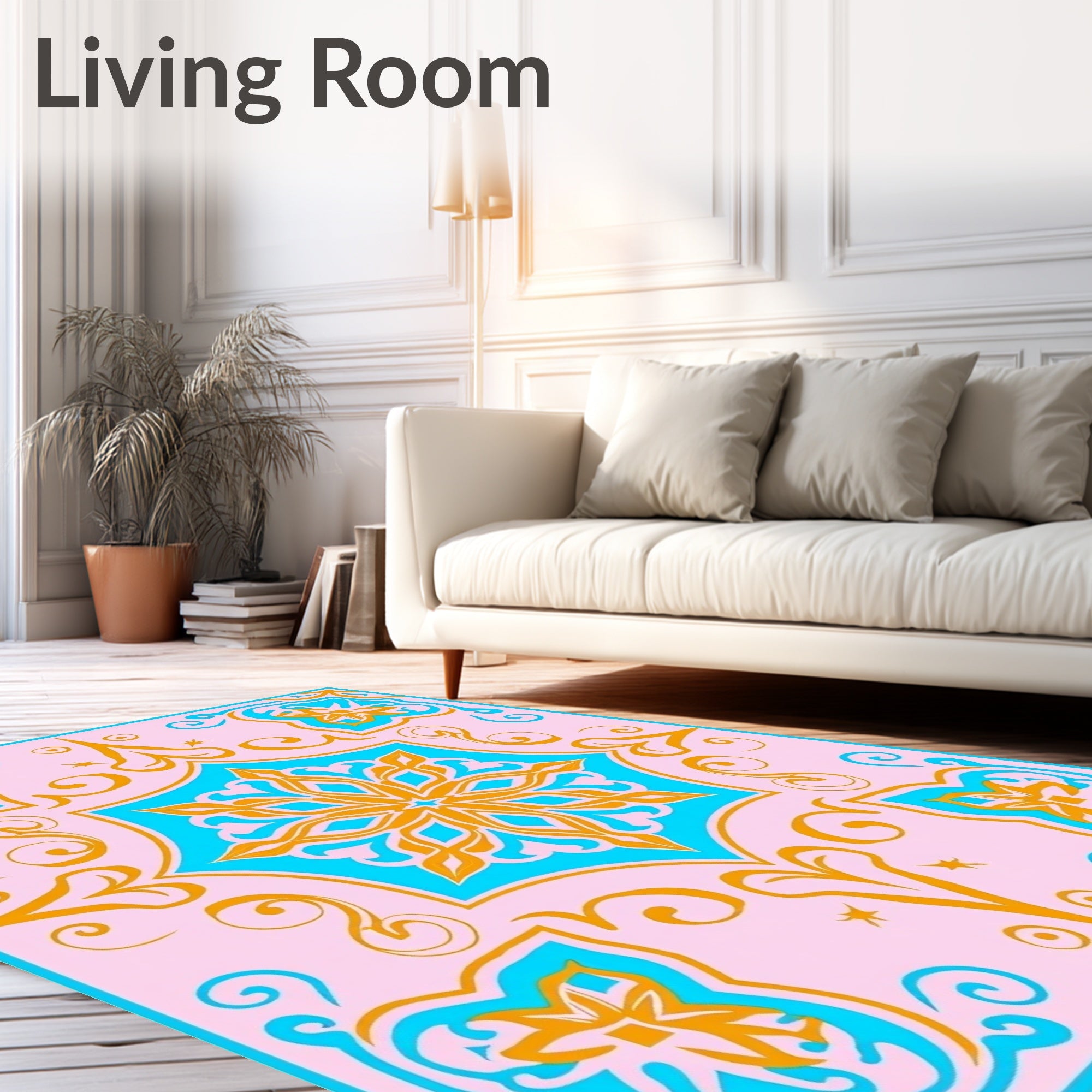 Vibrant Teal Orange Floral Medallion Design Rug