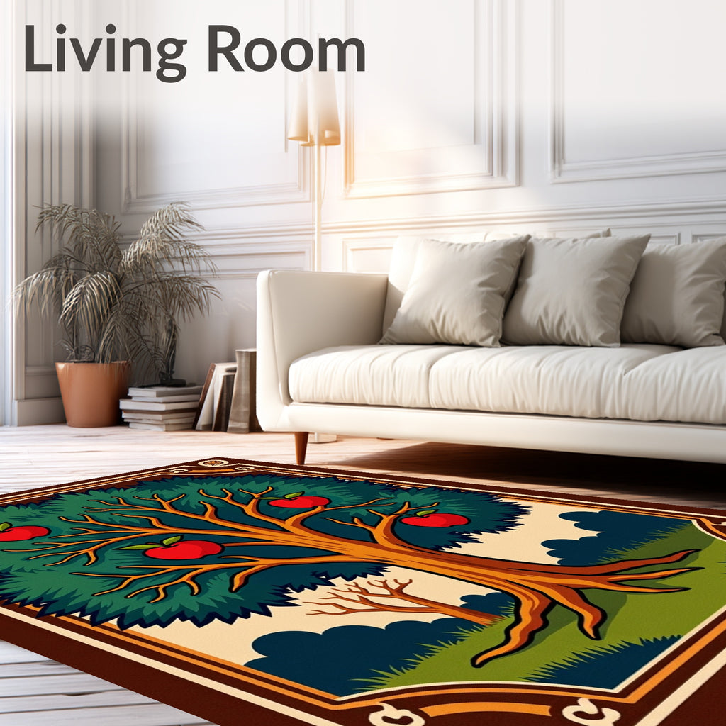 Vibrant Apple Tree Border Design Rug