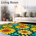 Bright Yellow Sunflower Pattern Rug
