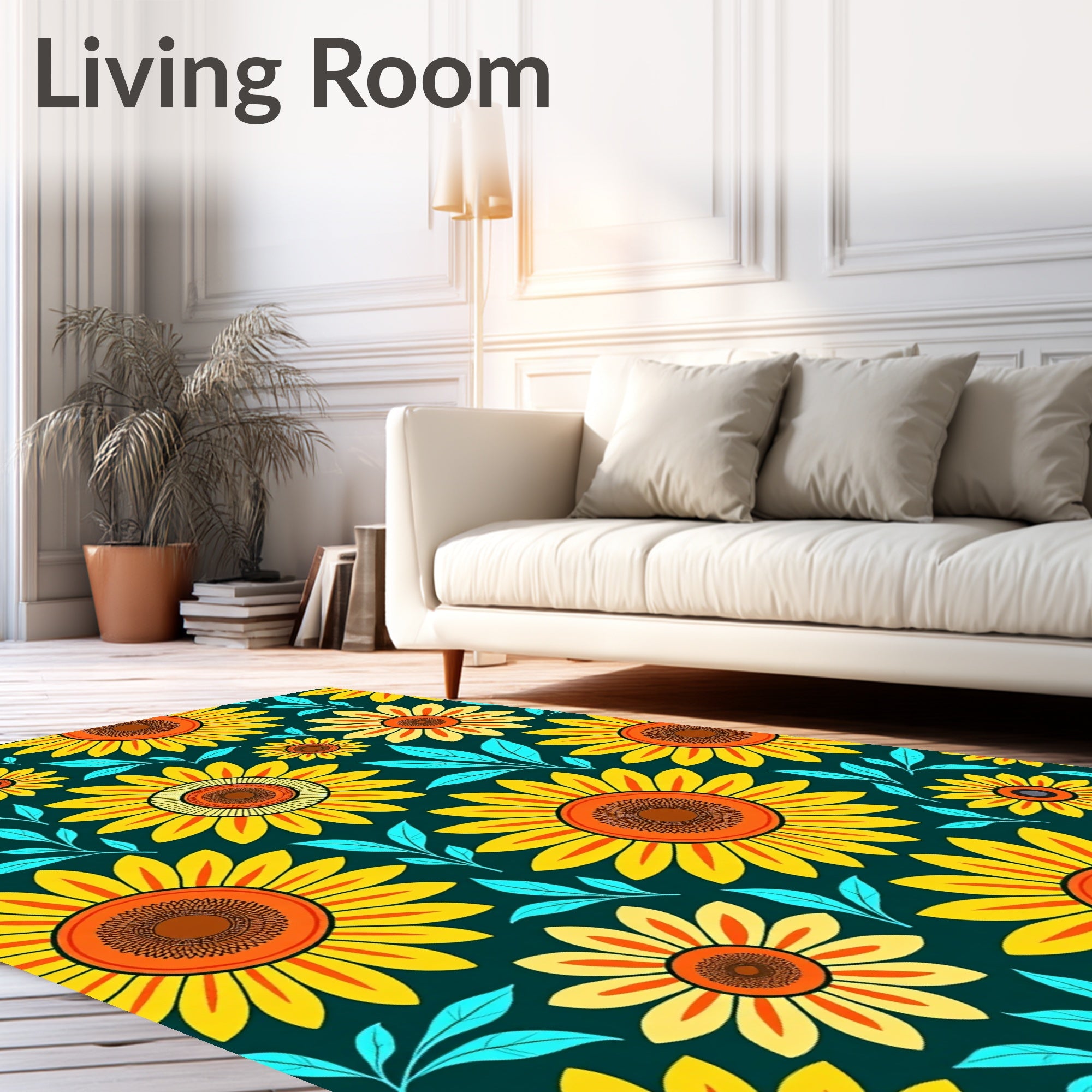 Bright Yellow Sunflower Pattern Rug