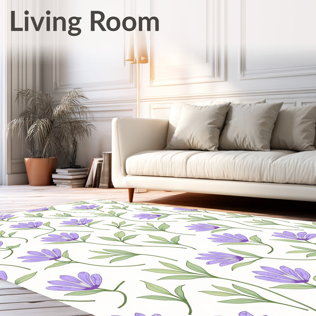 Delicate Purple Floral Botanical Pattern Rug