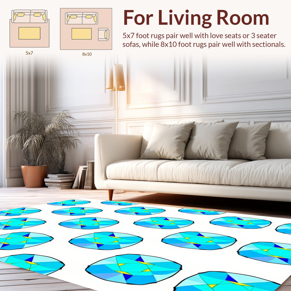 Geometric Faceted Blue Gemstone Pattern Rug