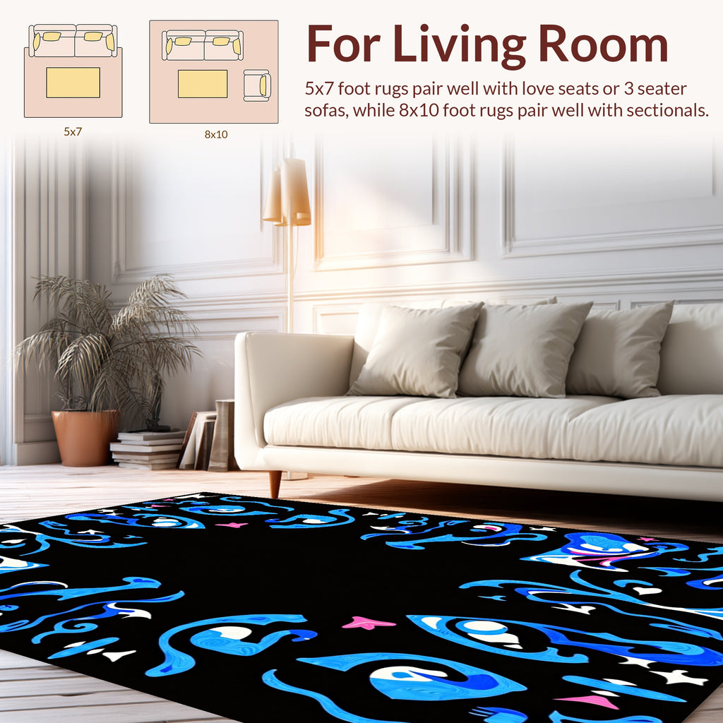 Vibrant Blue Whimsical Swirls Rug