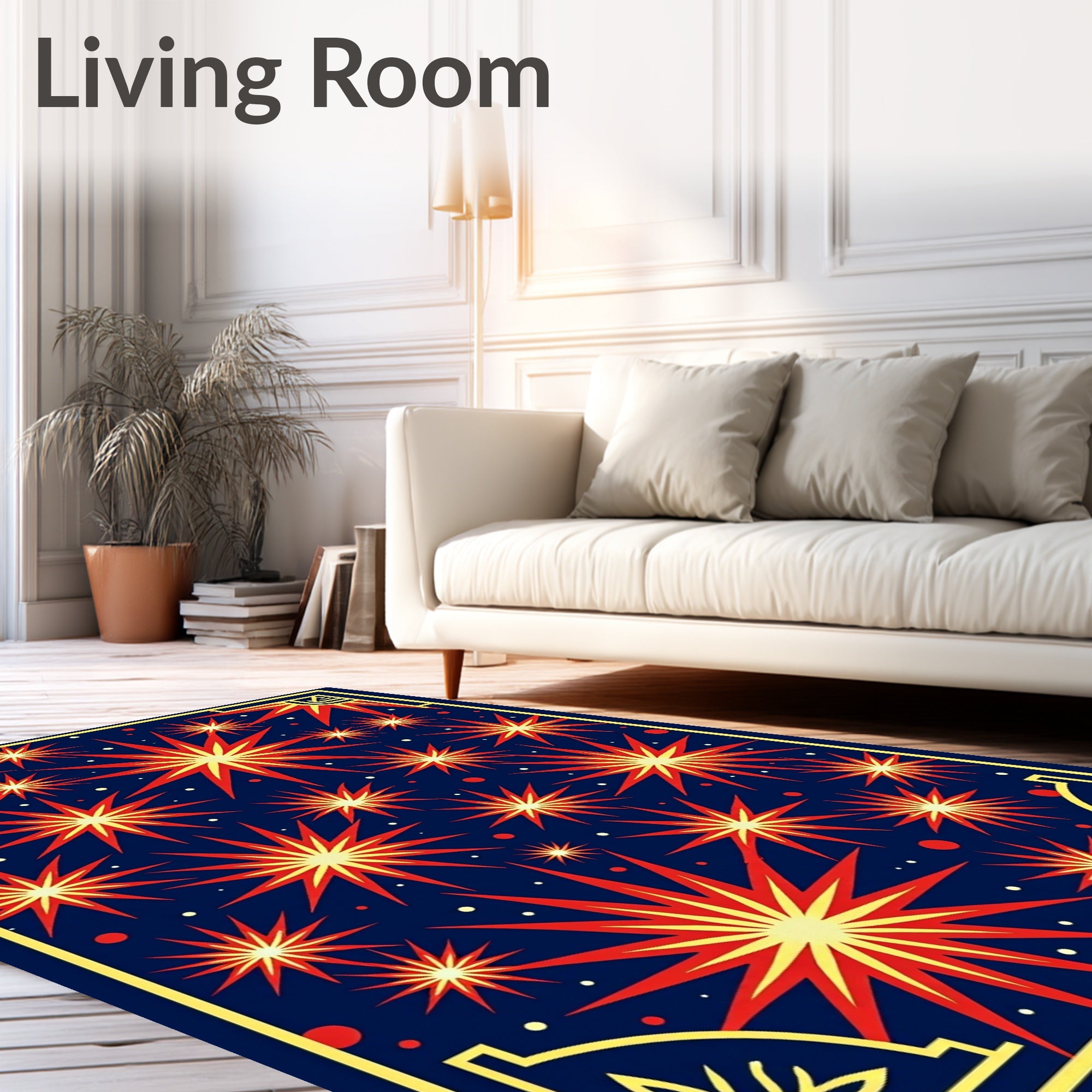 Exploding Starburst Red Yellow Pattern Rug