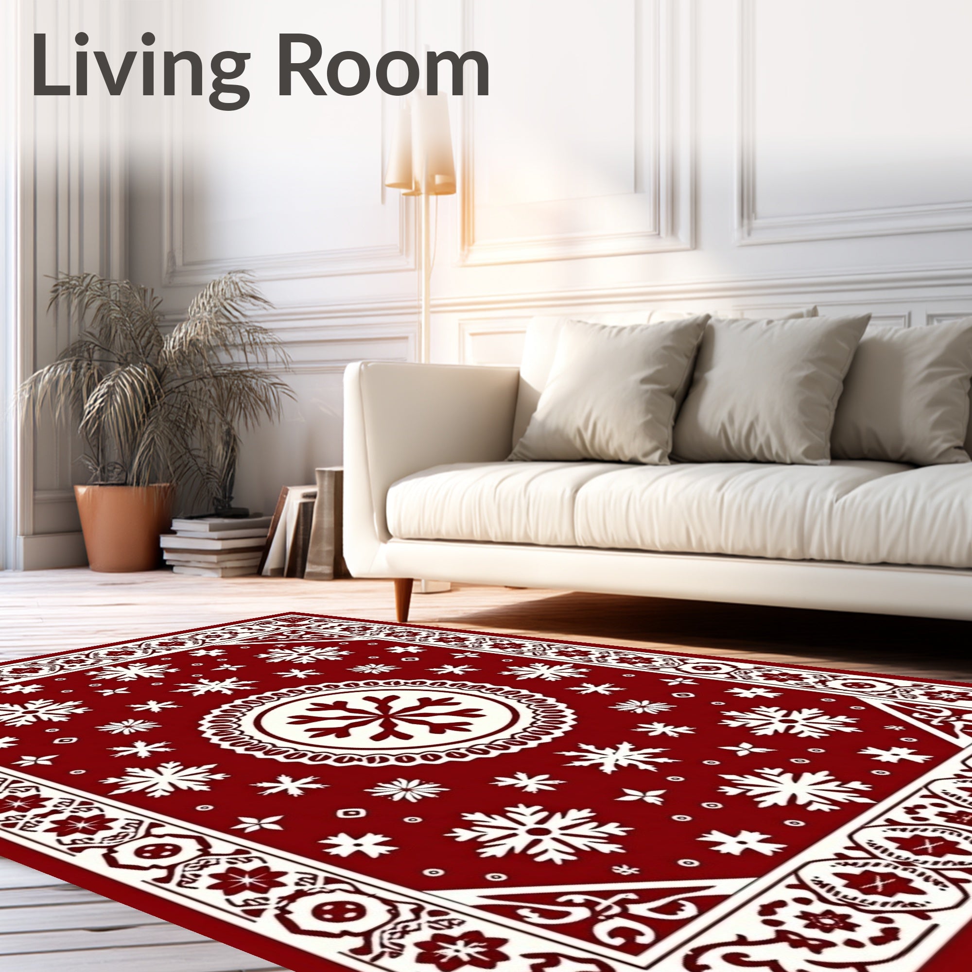 Classic Deep Red Snowflake Pattern Rug