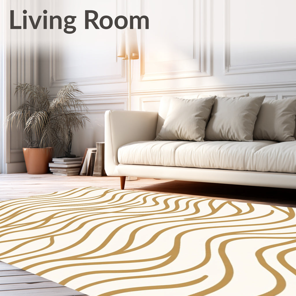 Wavy Lines Gold Pattern Rug
