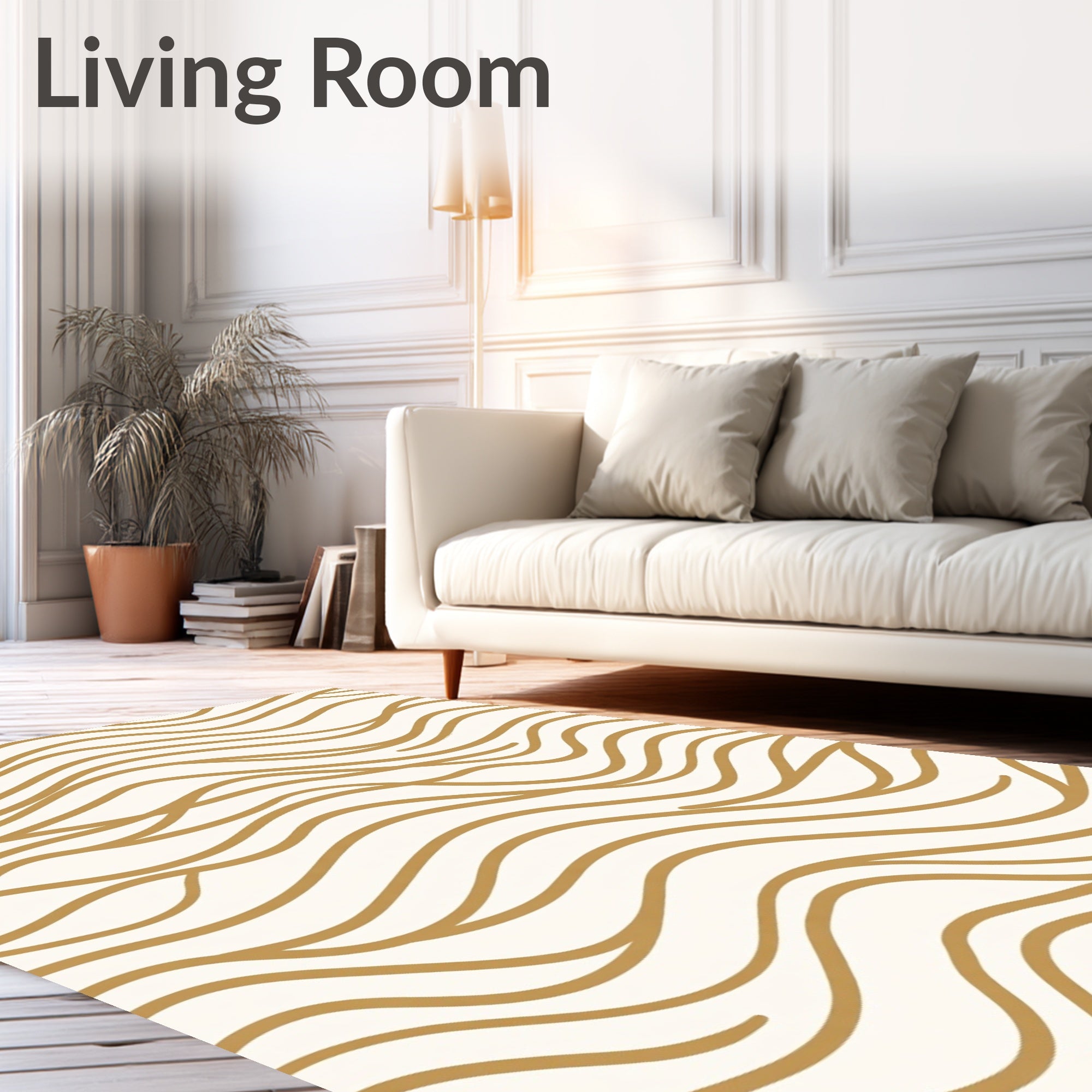 Wavy Lines Gold Pattern Rug