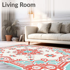Coral Aqua Medallion Patterned Rug