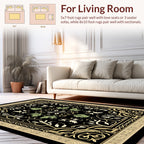 Ornate Black Gold Floral Pattern Rug