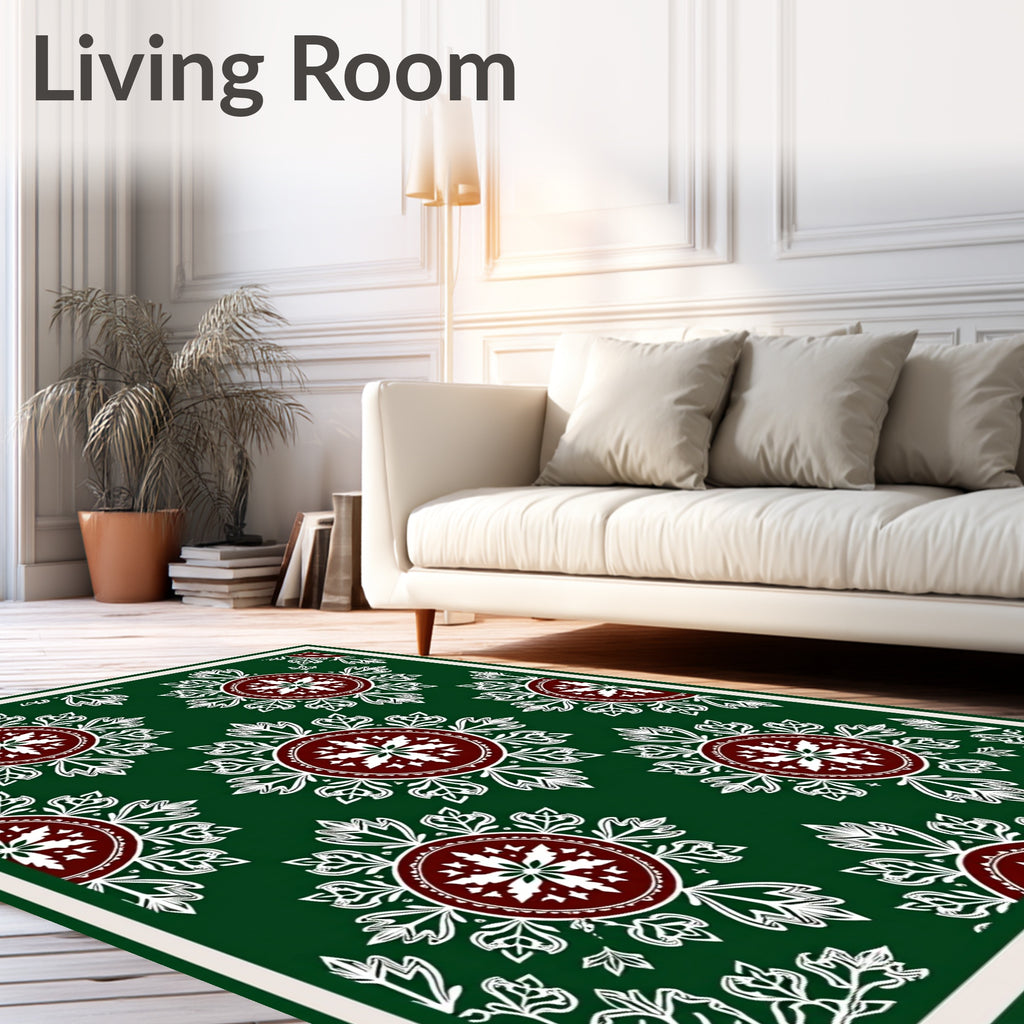 Green Medallion Floral Pattern Rug