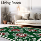Green Medallion Floral Pattern Rug