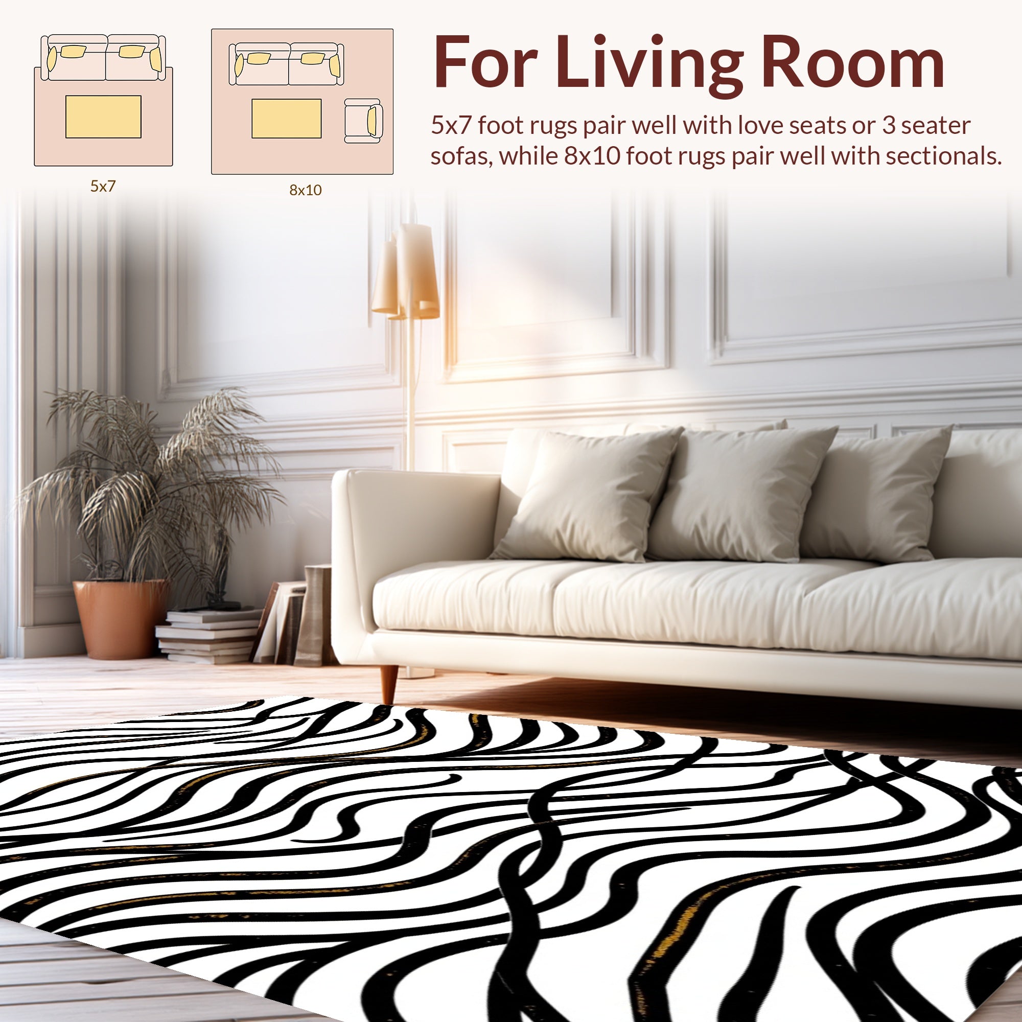 Abstract Black Gold Waves Rug