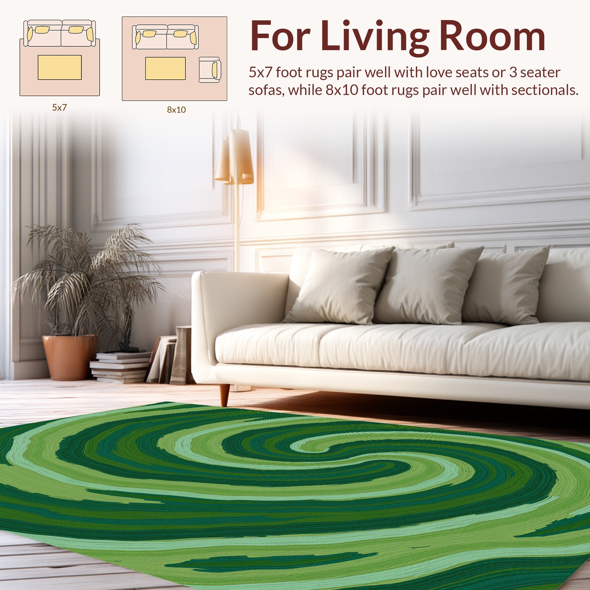 Abstract Green Swirl Pattern Rug