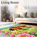Majestic Horses Pink Floral Meadow Rug