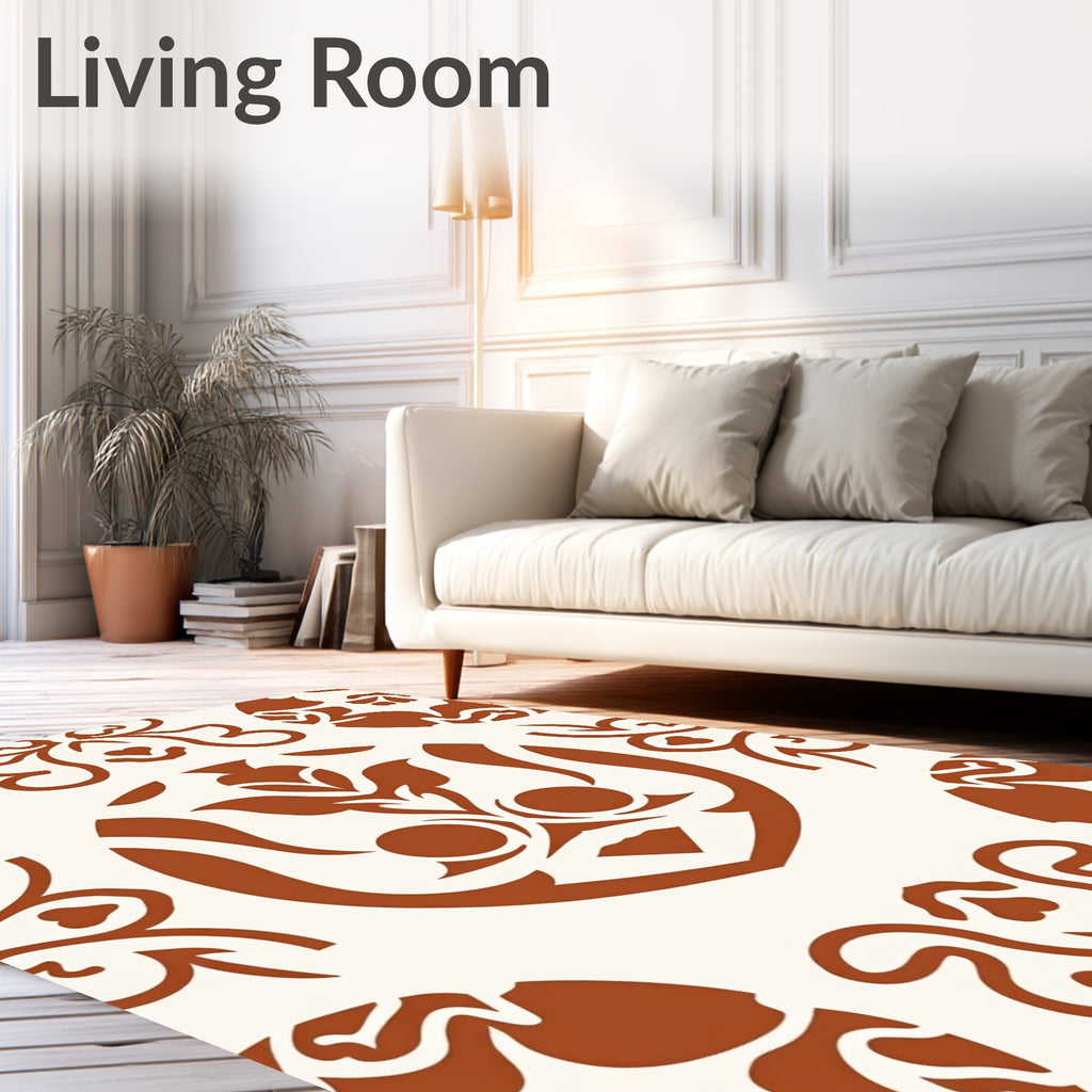 Ornate Terracotta Floral Medallion Pattern Rug