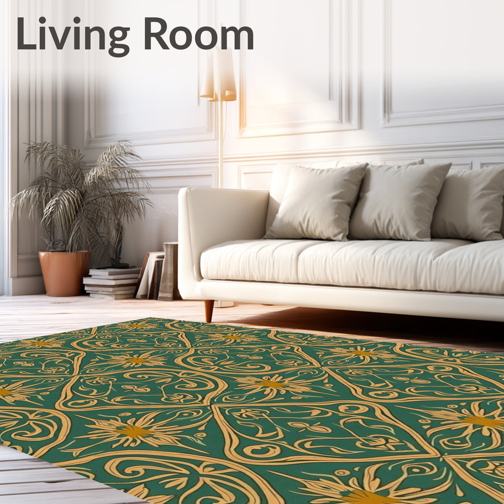 Gold And Green Floral Art Nouveau Rug