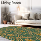 Gold And Green Floral Art Nouveau Rug