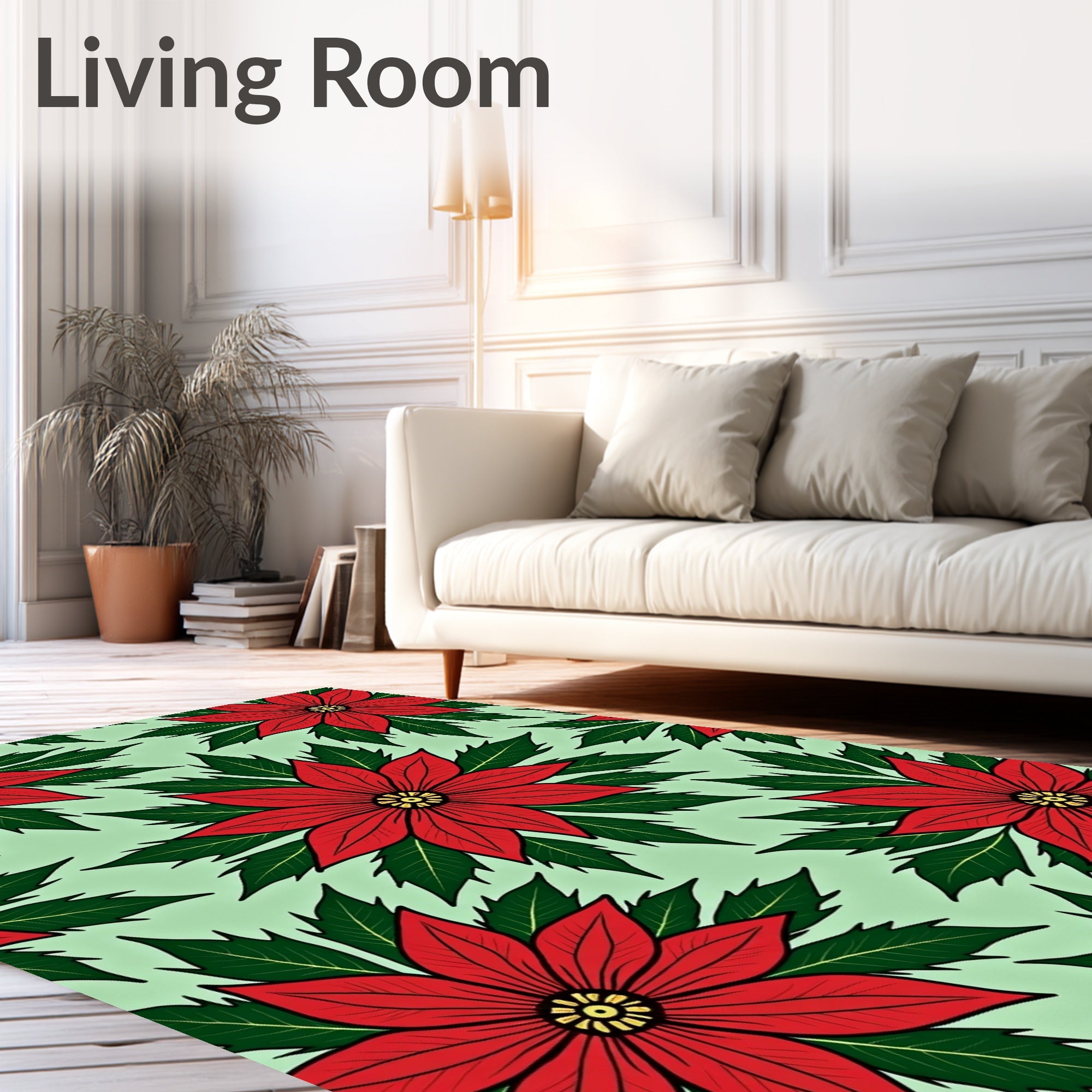 Red Floral Festive Poinsettia Design Rug