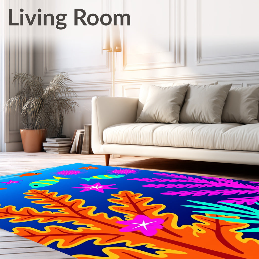 Colorful Ocean Life Coral Starfish Fish Rug