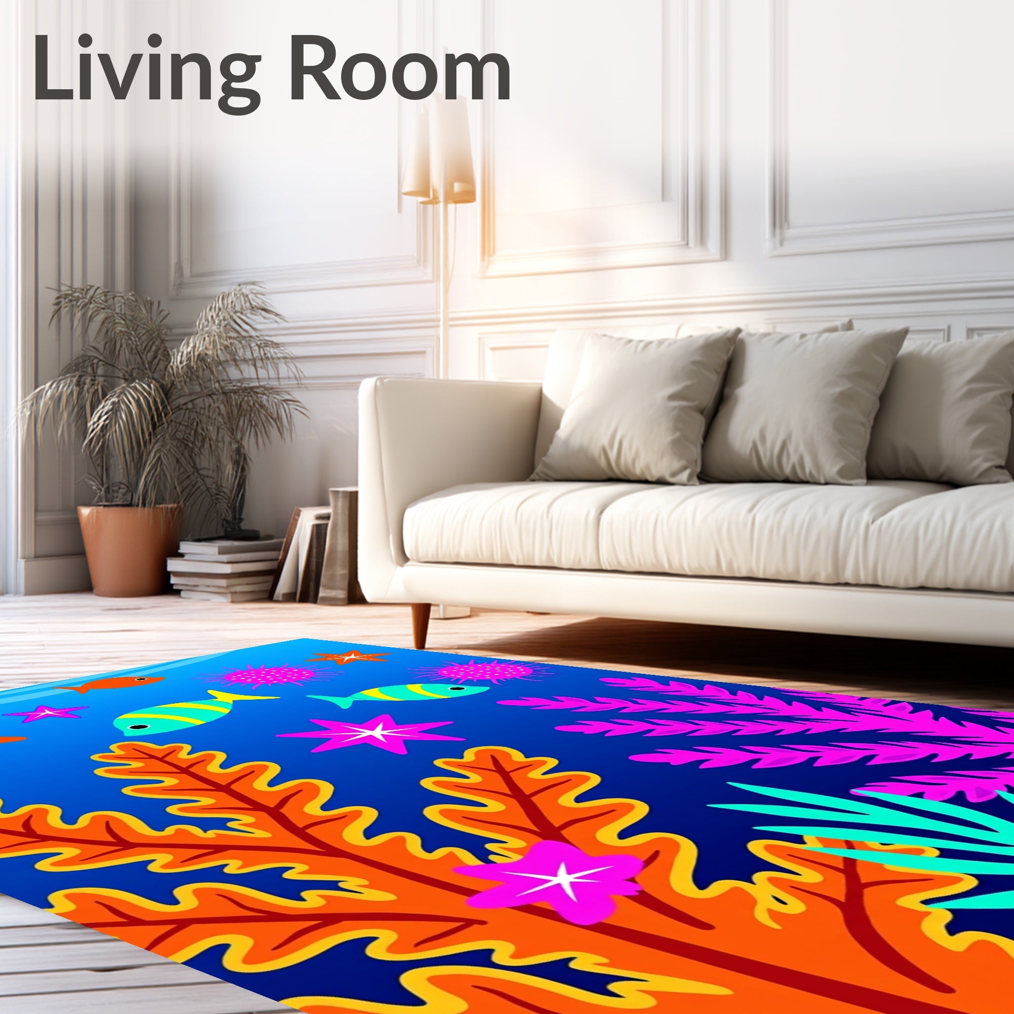 Colorful Ocean Life Coral Starfish Fish Rug