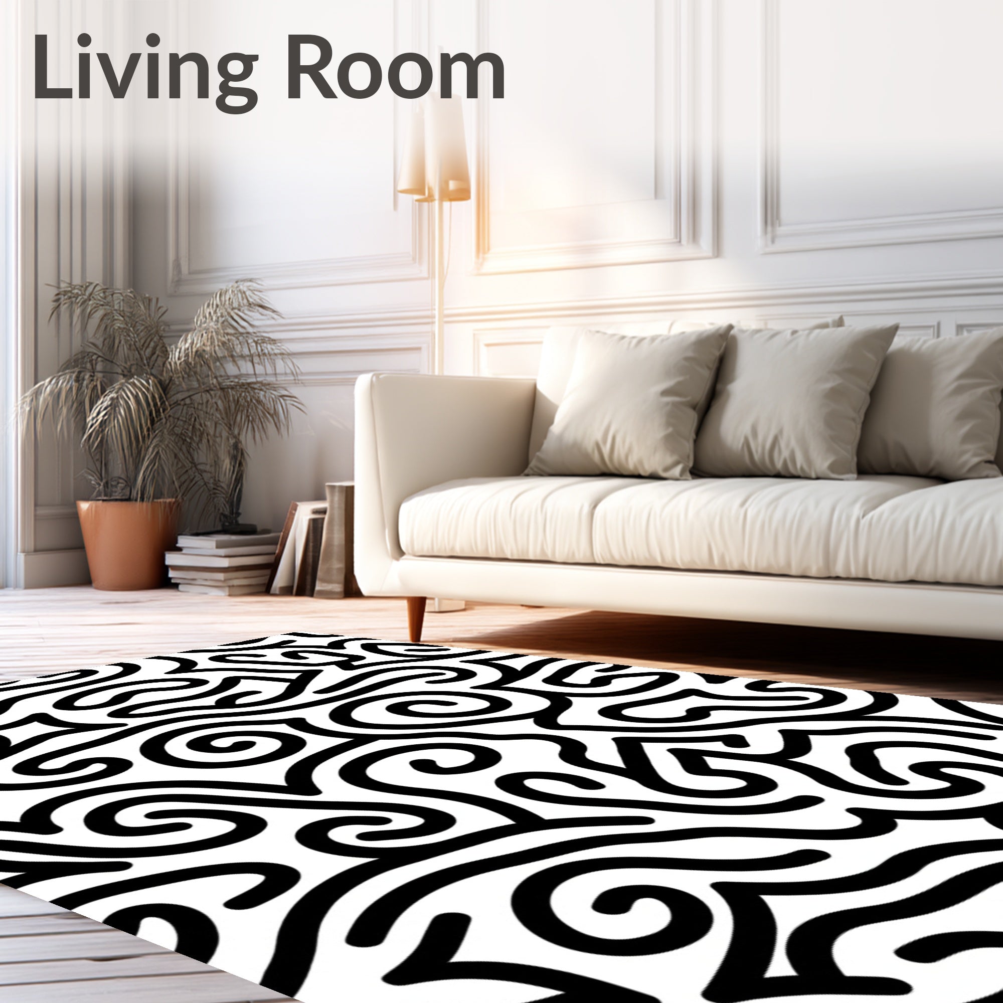 Abstract Black Swirl Pattern Design Rug