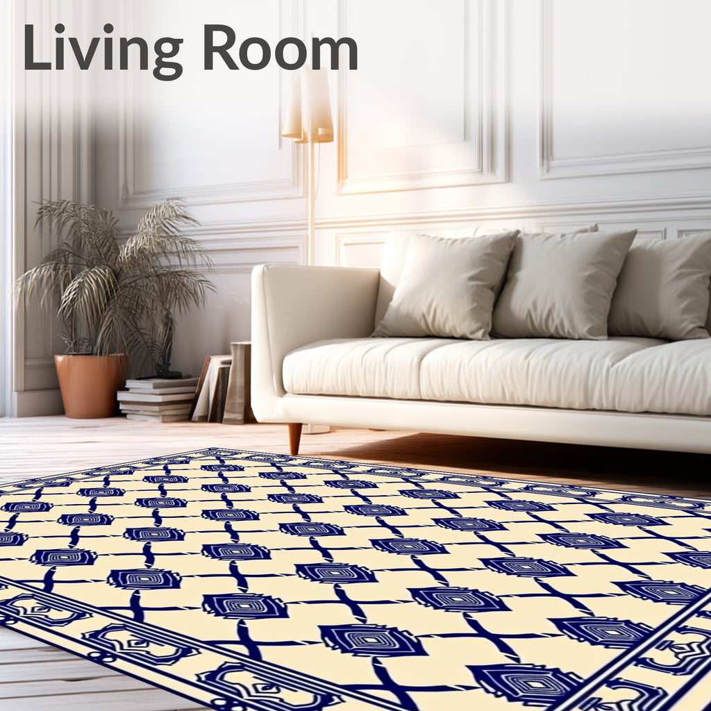 Classic Blue Beige Diamond Pattern Rug