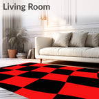 Bold Red Black Checkered Waves Rug