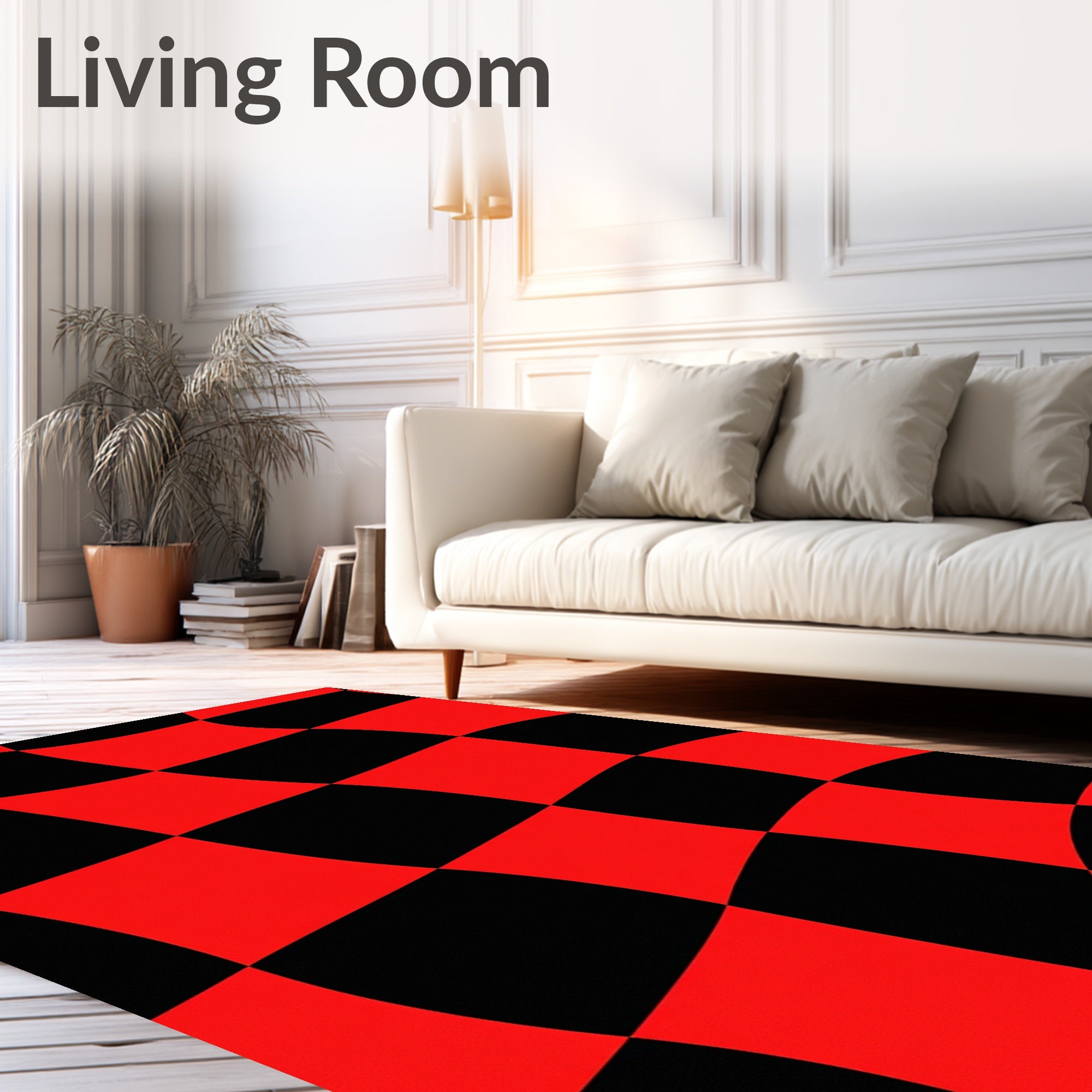 Bold Red Black Checkered Waves Rug