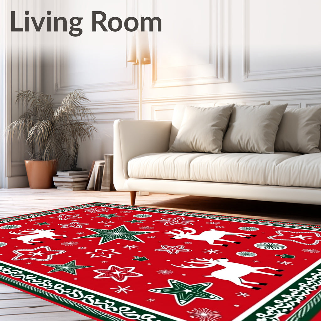 Holiday Reindeer Star Burst Red Rug