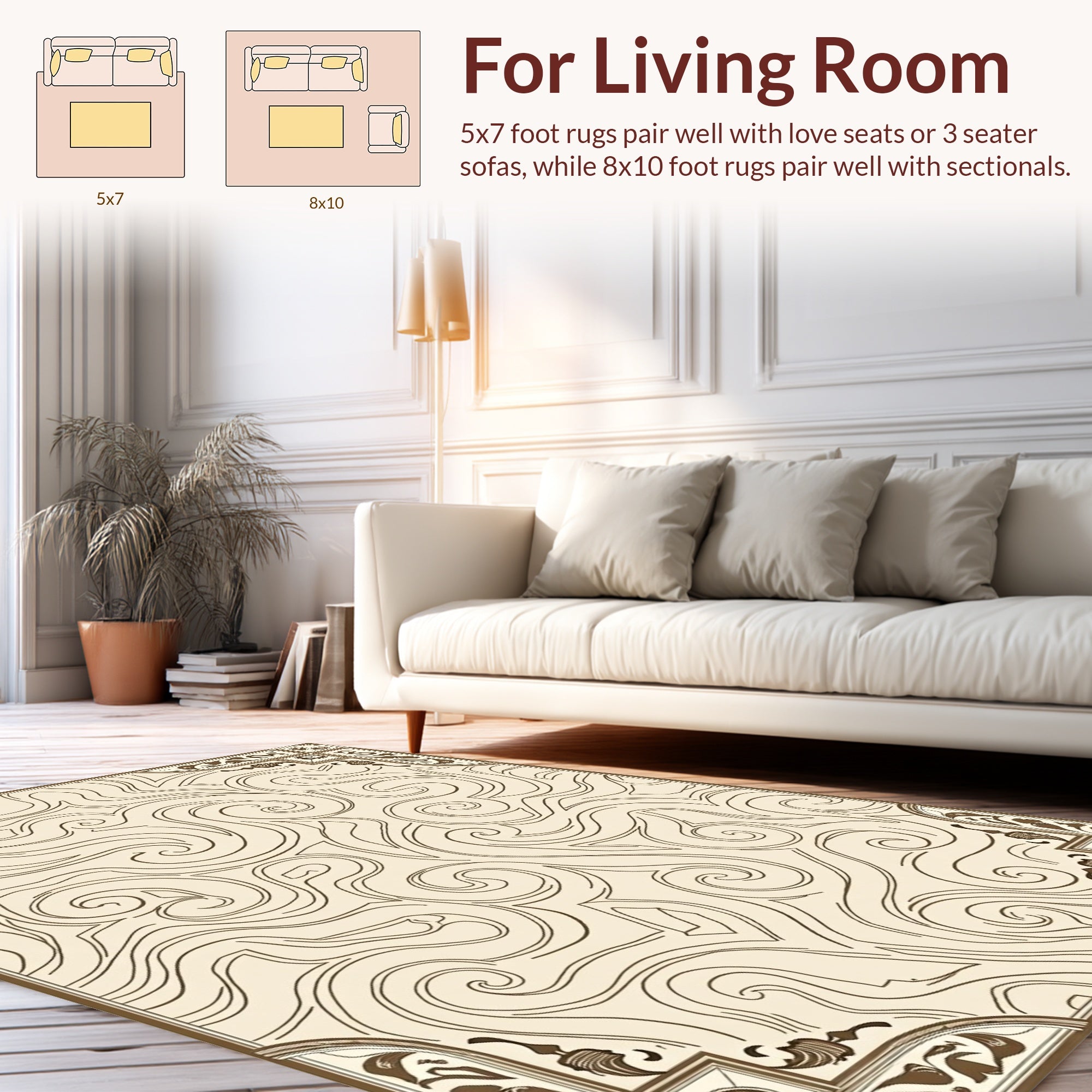 Ornate Swirls Decorative Border Pattern Rug