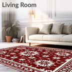 Deep Red Floral Starburst Pattern Rug