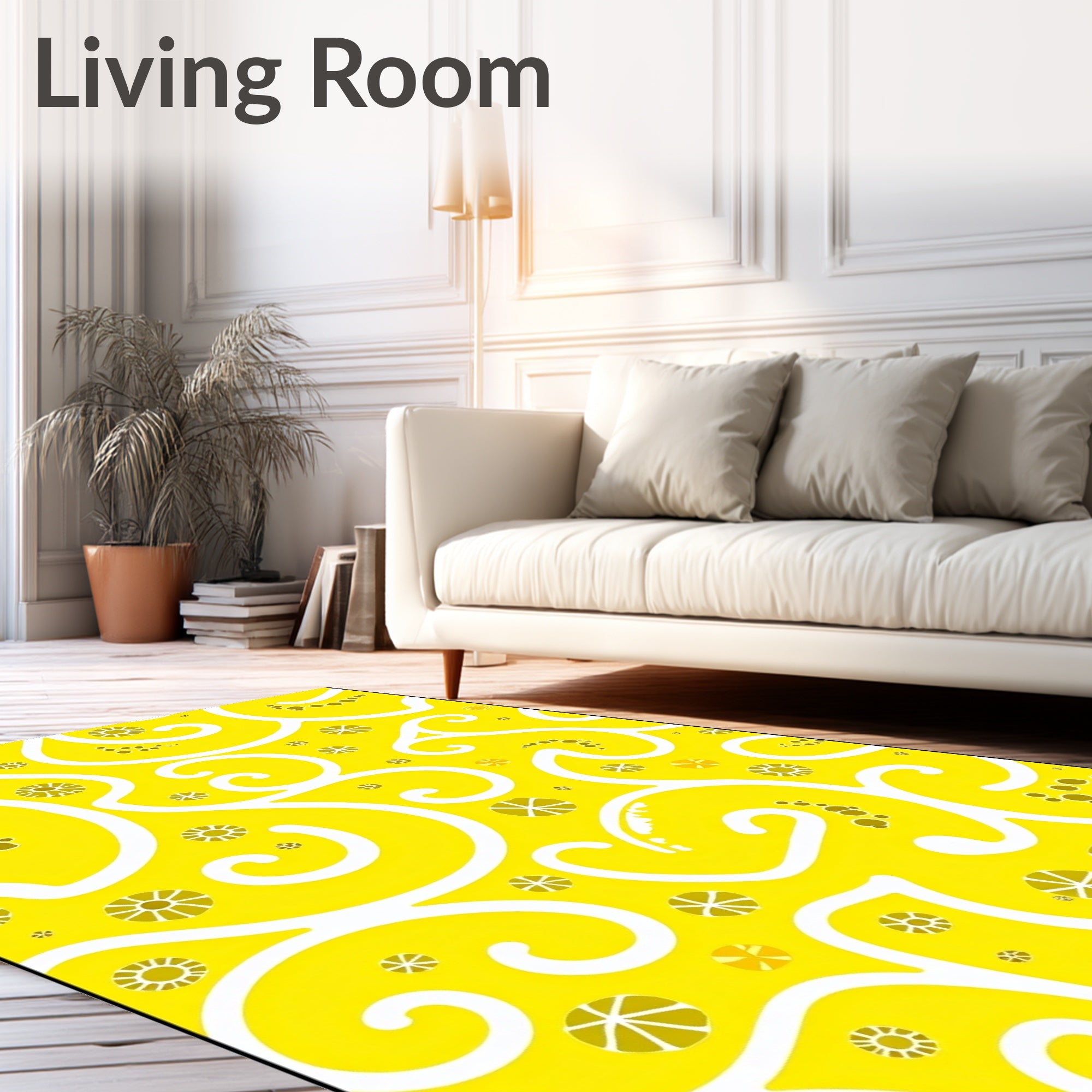 Whimsical Yellow Swirl Floral Design Rug