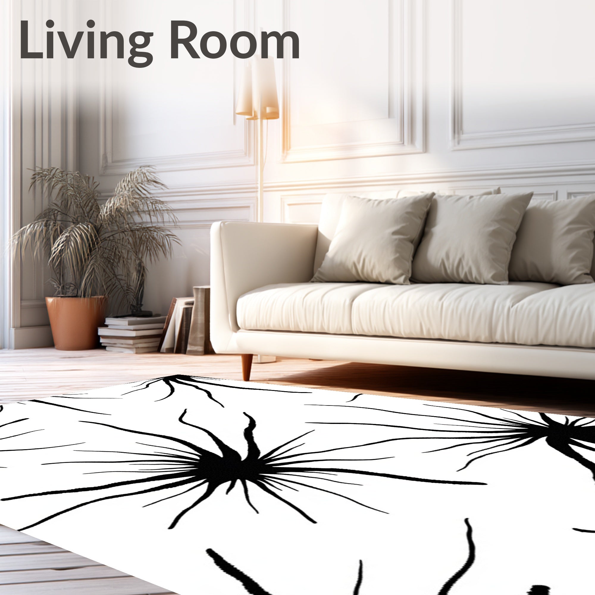 Abstract Starburst Black White Pattern Rug