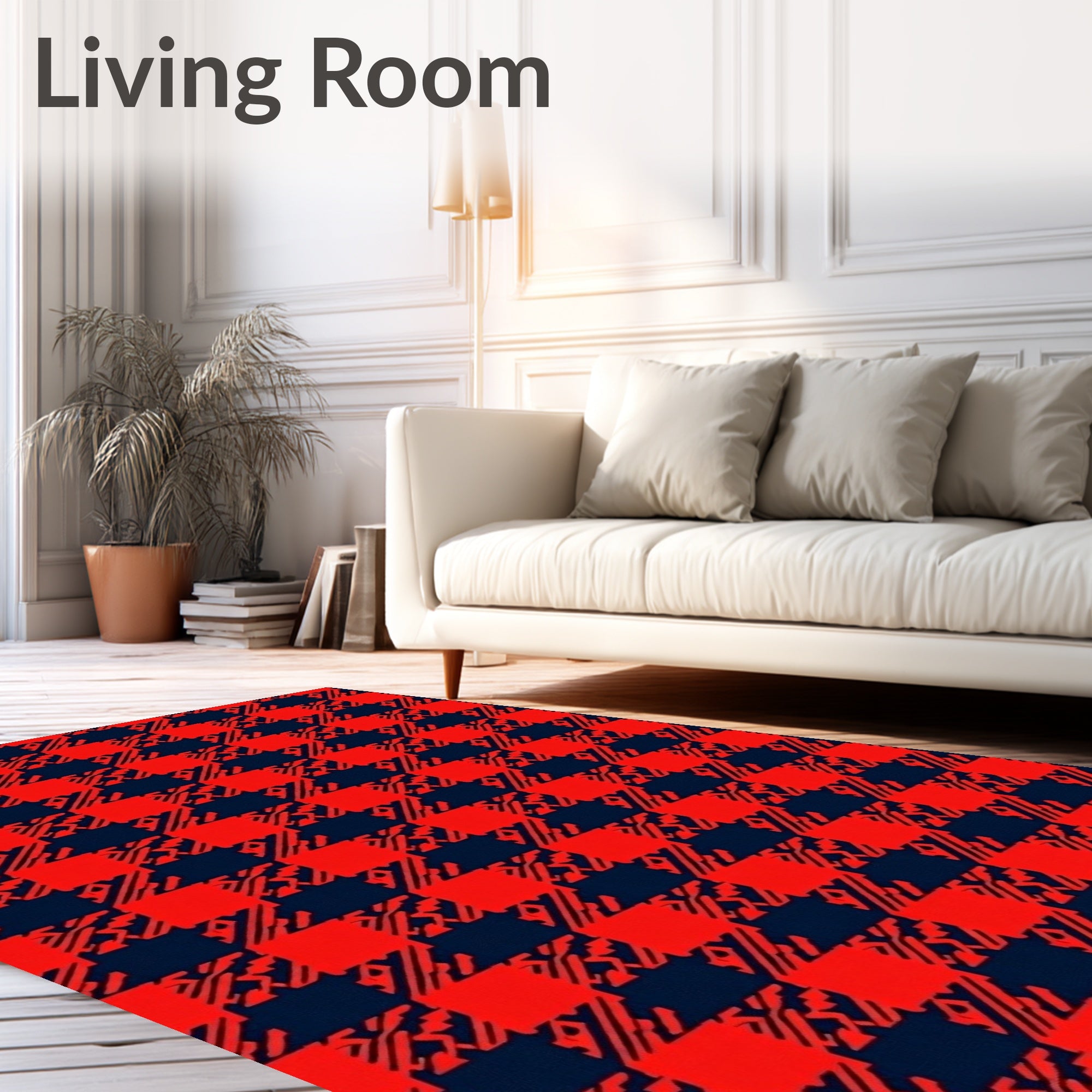 Bold Red And Navy Checkered Design Rug