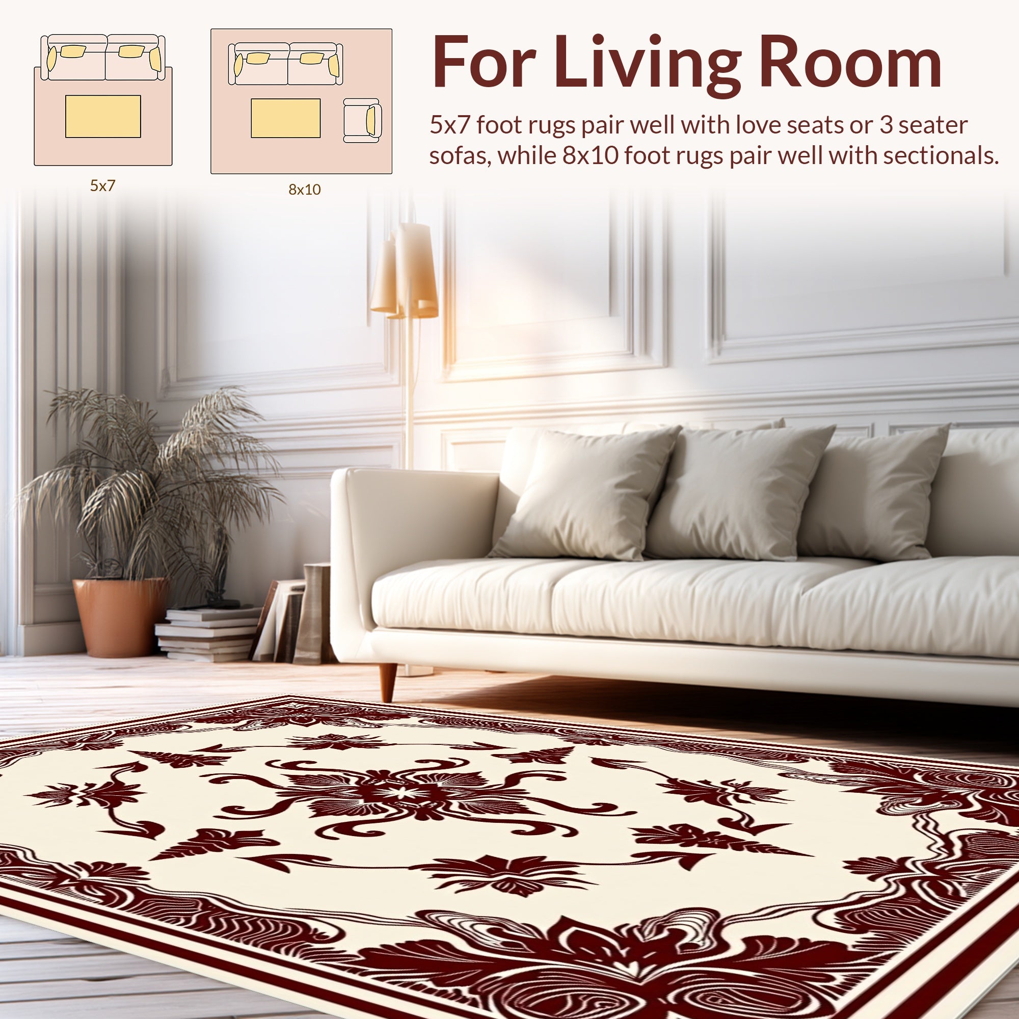 Elegant Dark Red Floral Medallion Rug