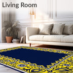 Bold Yellow Navy Floral Frame Design Rug