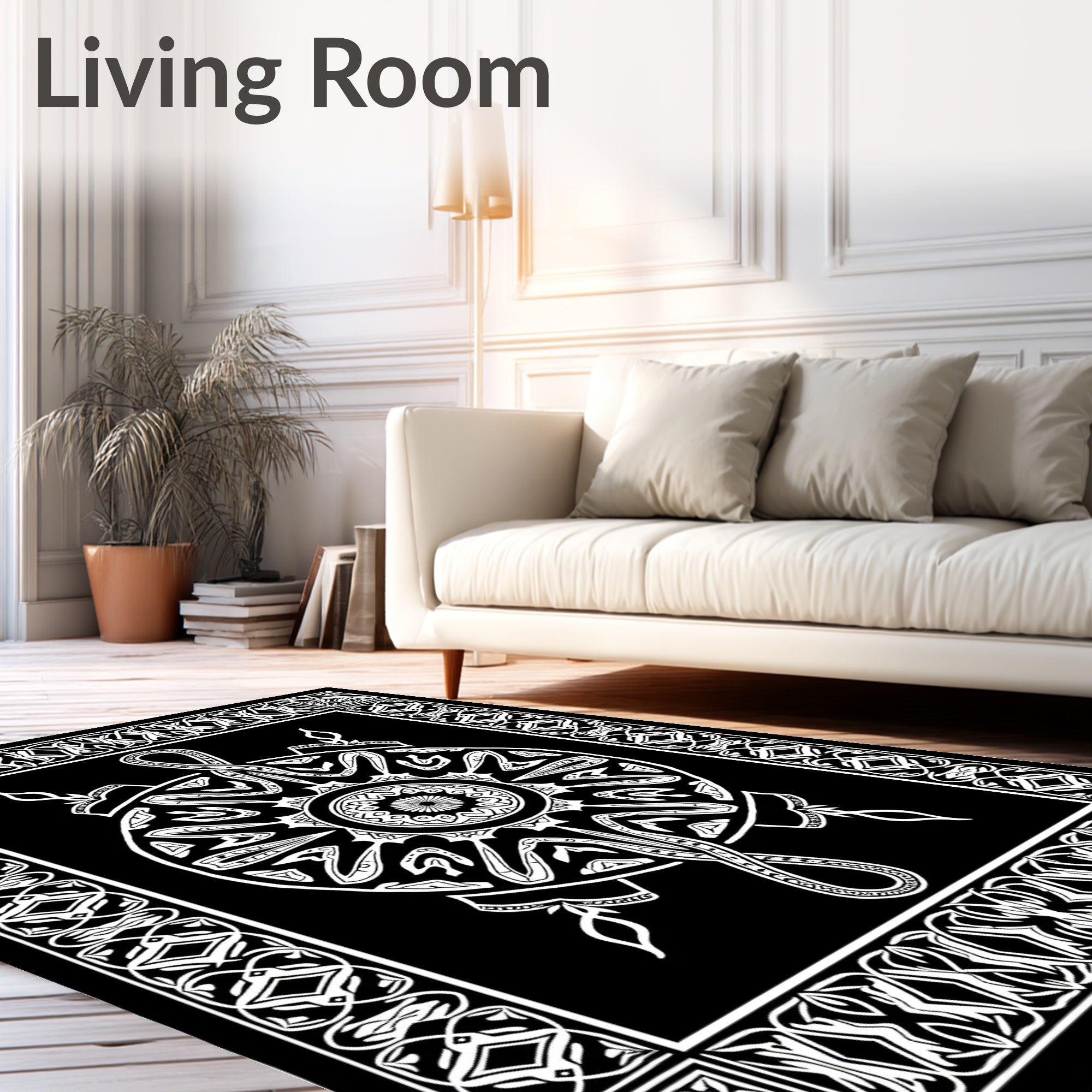 Monochromatic Intricate Circular Mandala Design Rug