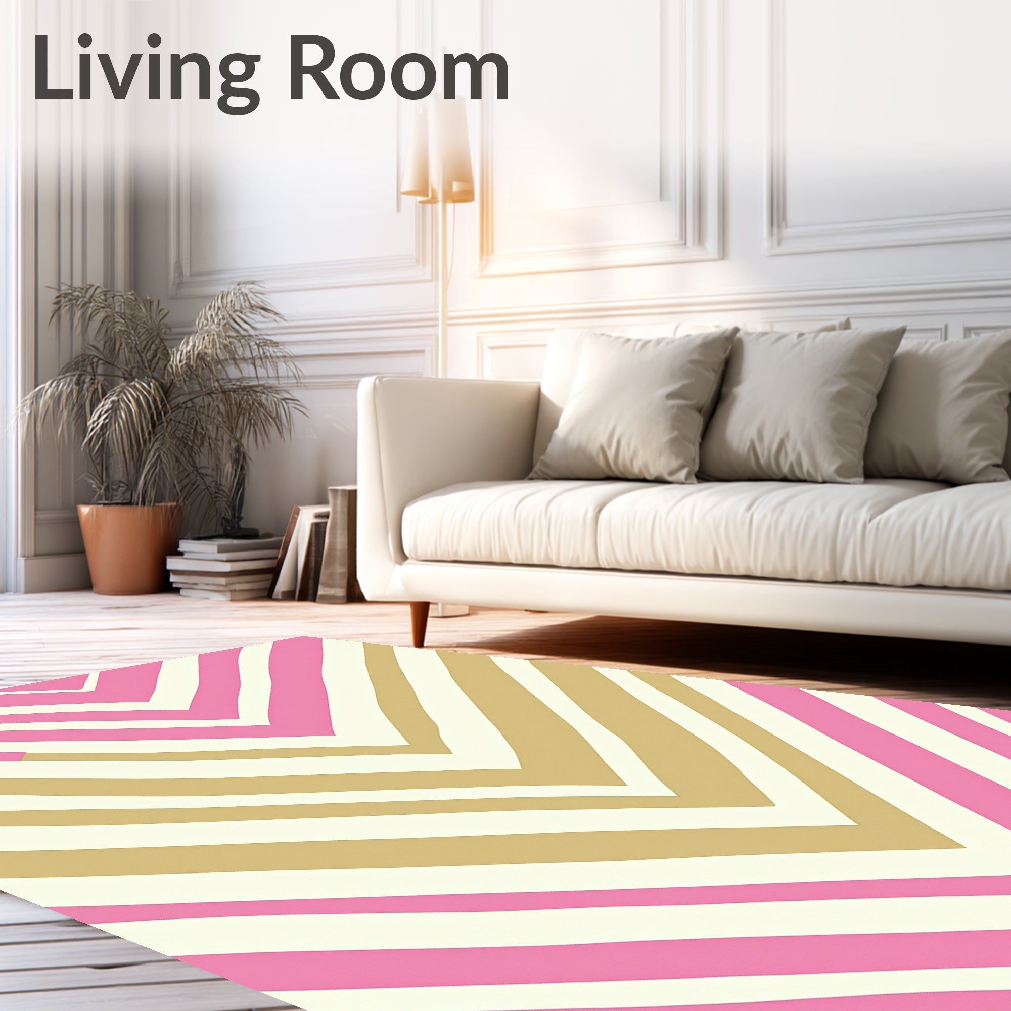Pink Golden Cream Chevron Stripes Rug