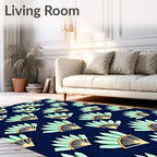 Mint Fan Pattern Navy Rug