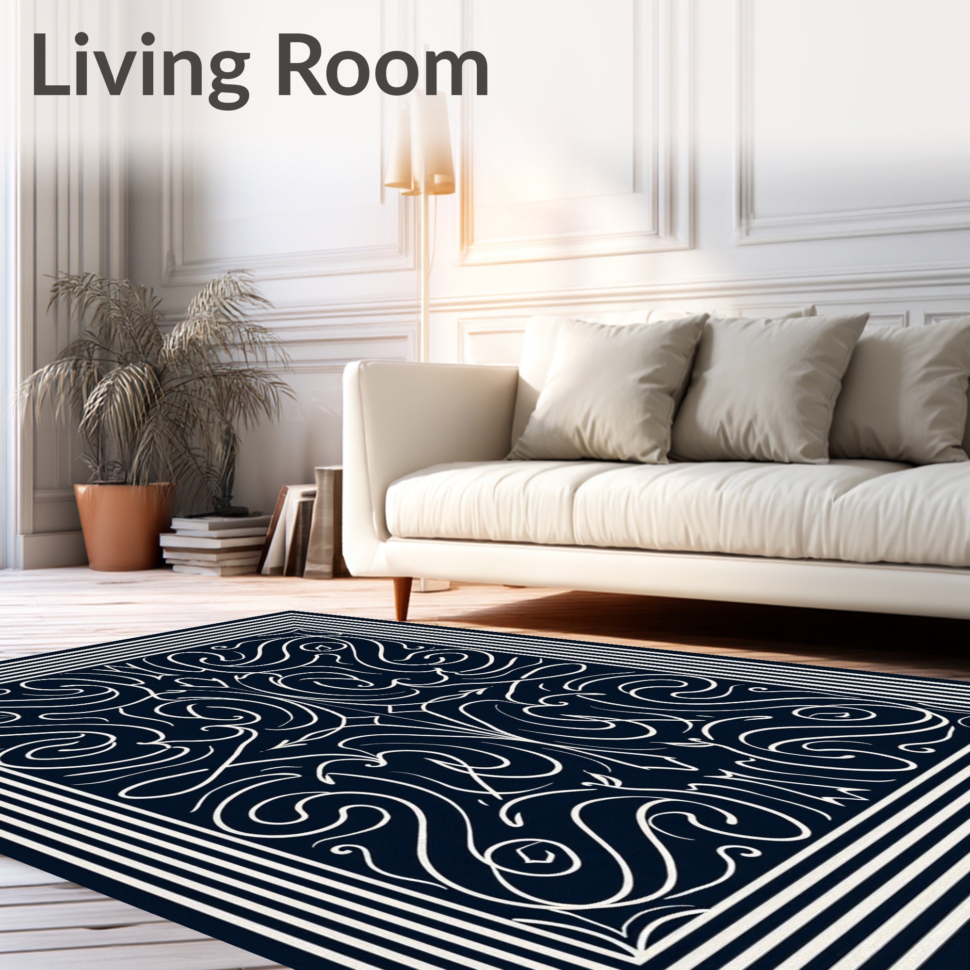 Intricate Lines Swirling Border Design Rug