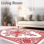 Ornate Red Filigree Mandala Pattern Rug