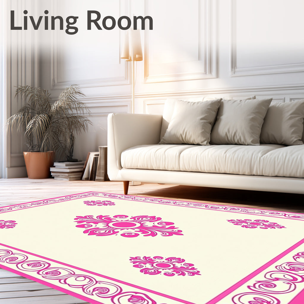 Vibrant Floral Motif Bordered Design Rug