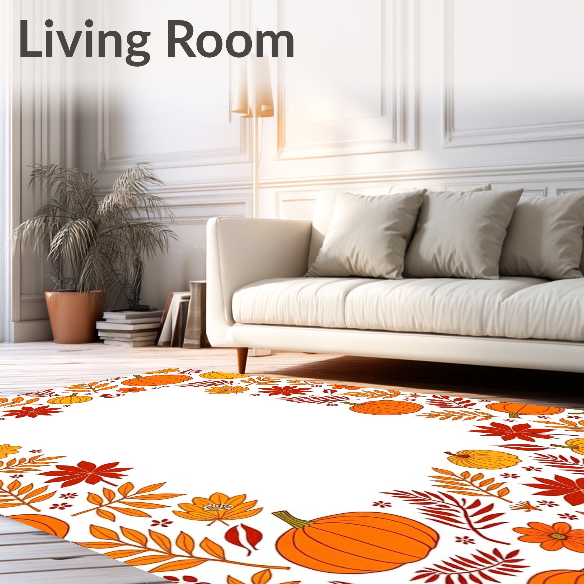 Autumn Pumpkin Leaf Border Rug