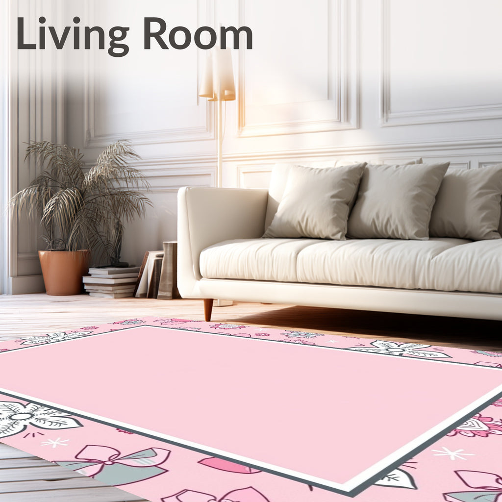 Sweet Pink Butterfly Floral Collage Rug