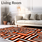 Bold Orange Geometric Maze Pattern Rug