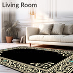 Elegant Cream Beige Scrollwork Frame Rug